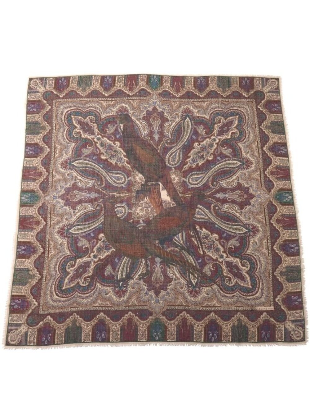 Celine Vintage Shawl Paisley Large Format Fringe Scarf